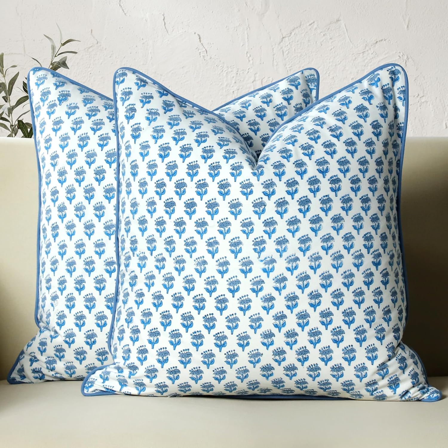 Boho Blue Throw Pillow Cover — 20" — 20" x 20" (Pack of 2)