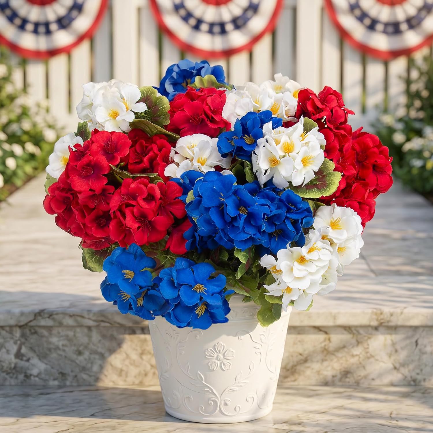 Orange Artificial Plant — Red, White, Blue