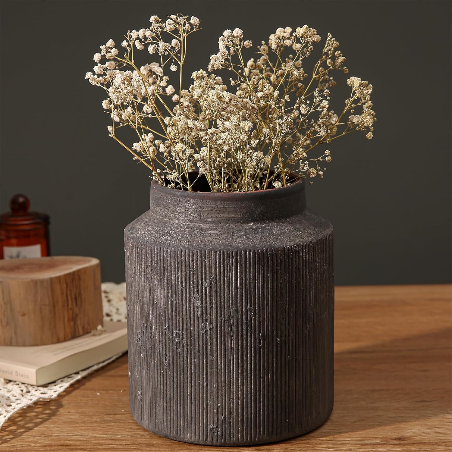 Vintage Farmhouse Black Flower Vase — 6" — Dark Brown