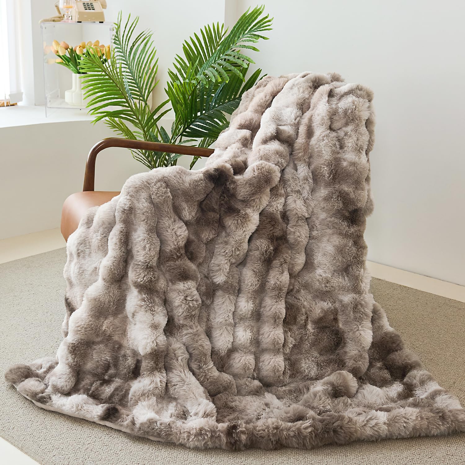 Beige Throw Pillow — 50" — Tie-dye Brown
