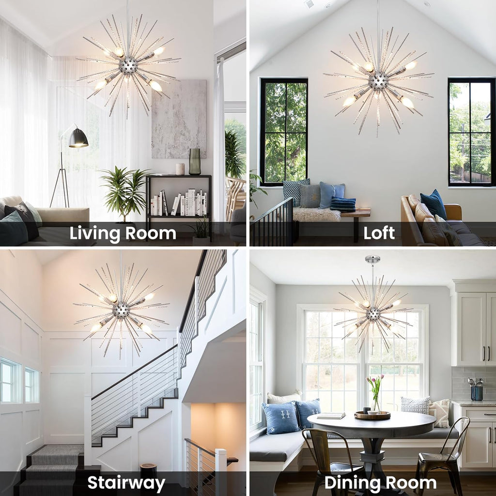 Modern Metal Chandelier — 6-Light - View 2