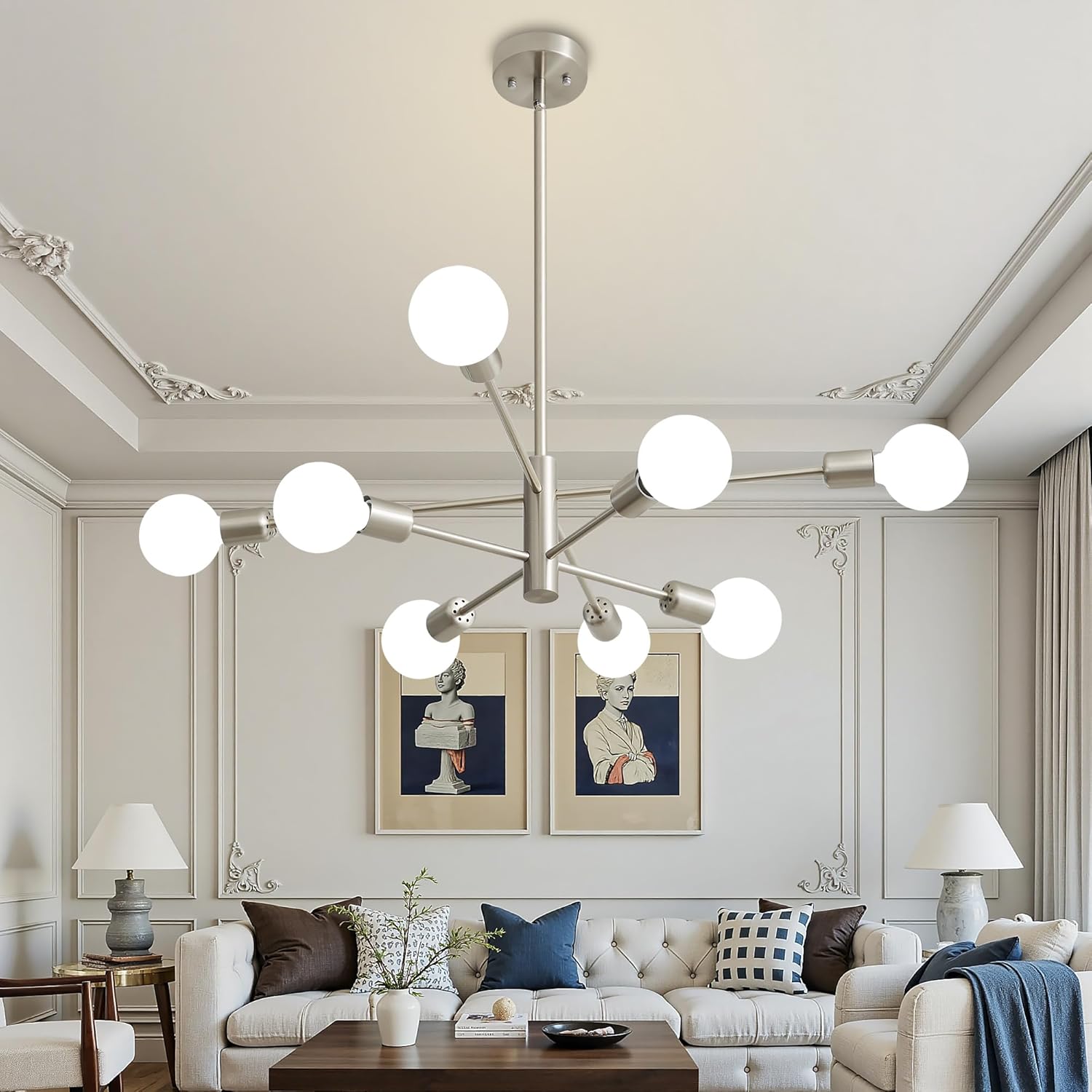 Farmhouse Black Chandelier — 6-Light — Brushed Nickel