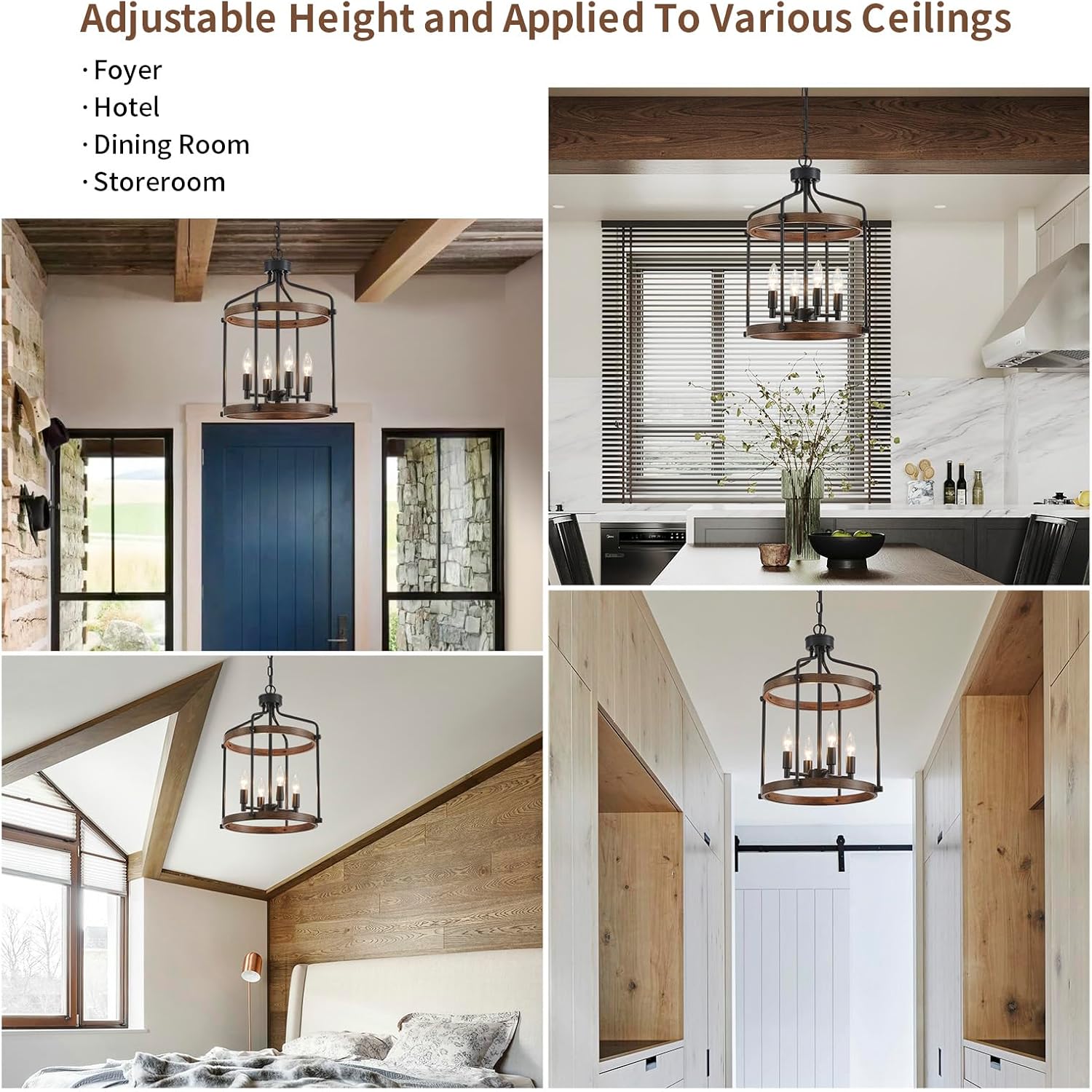 Farmhouse Black Chandelier — 4-Light - View 9