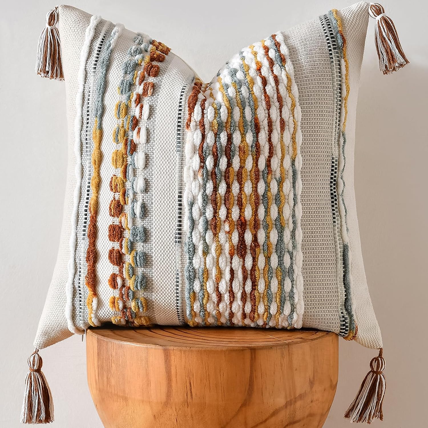Chenille Boho Beige Throw Pillow Cover — 18" — 18" x 18" (Pack of 1)