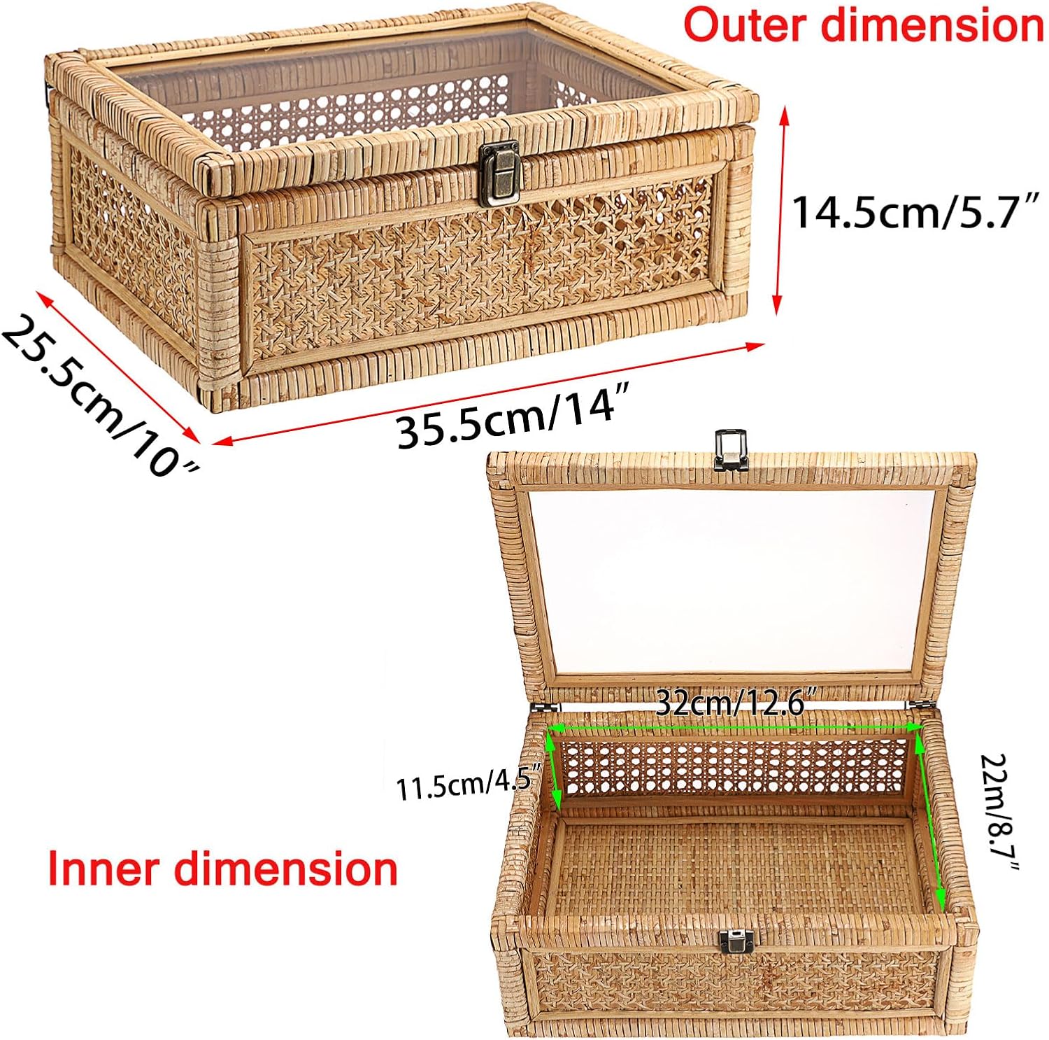 Rectangular Boho Beige Storage Basket — 14" - View 2