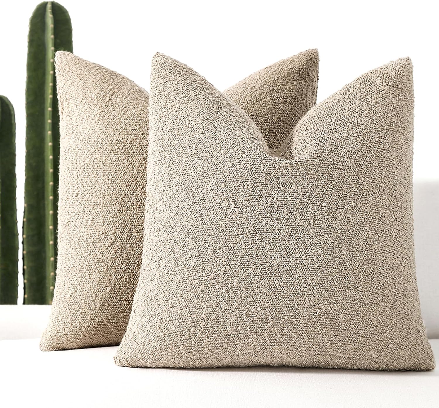 Boucle Beige Throw Pillow Cover — 22" — Oatmeal