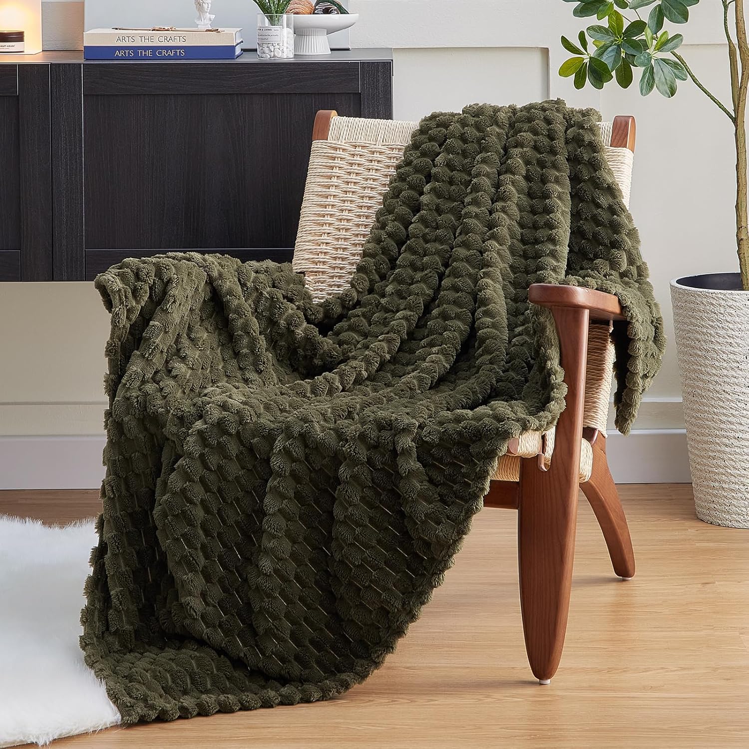 Beige Throw Pillow — 50" — Moss Green