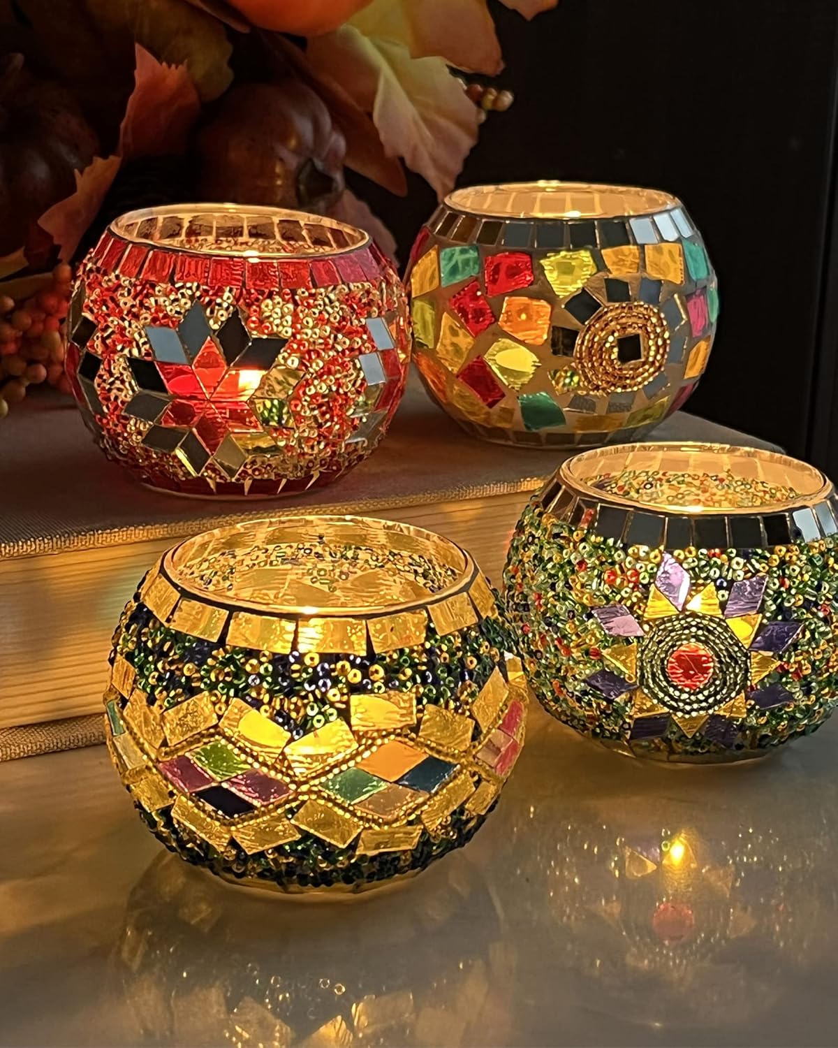 Glass Candle — Set of 4 — Mosaic 3-4PCS