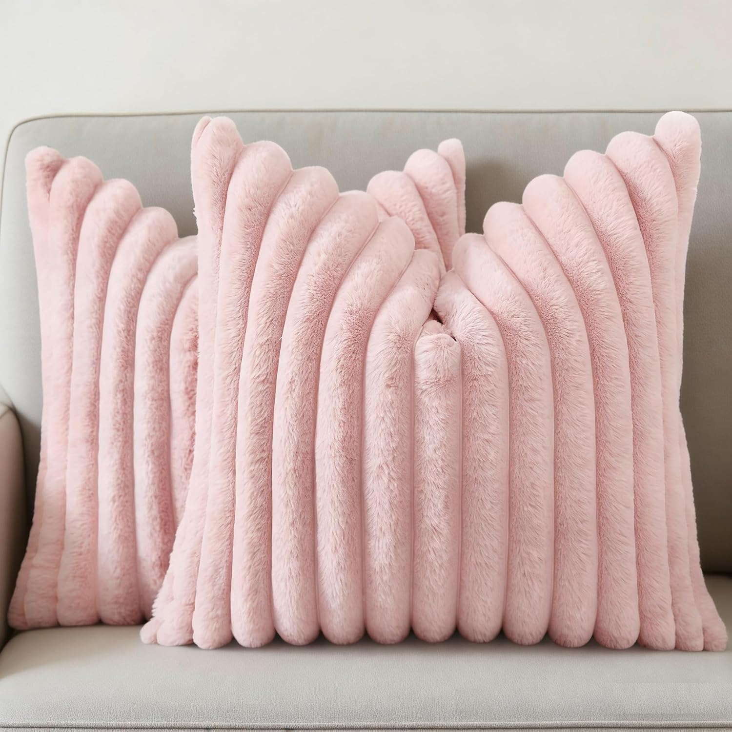 Modern Beige Throw Pillow Cover — 18" — Pink