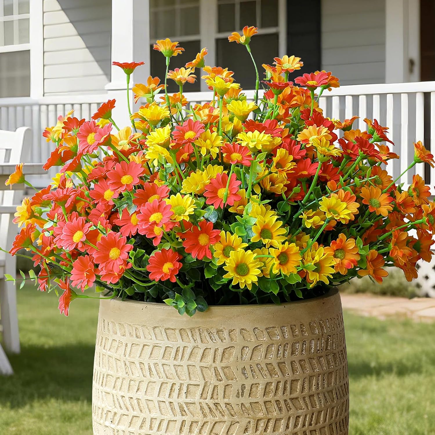 Green Faux Plant — Orang Red Yellow 12 Bundles