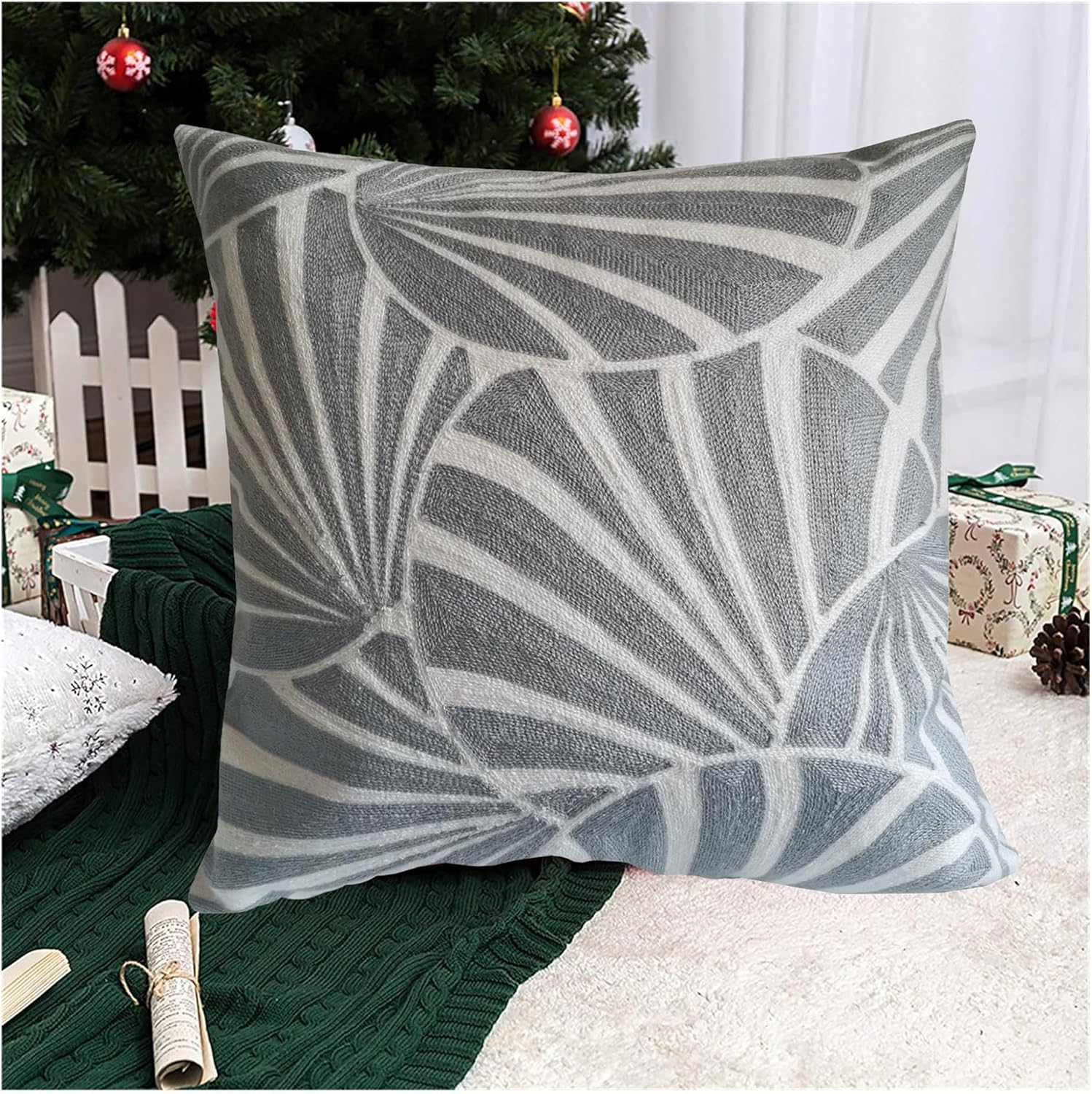 Embroidered Boho Beige Throw Pillow Cover — 20" — 18" x 18" (Pack of 1)