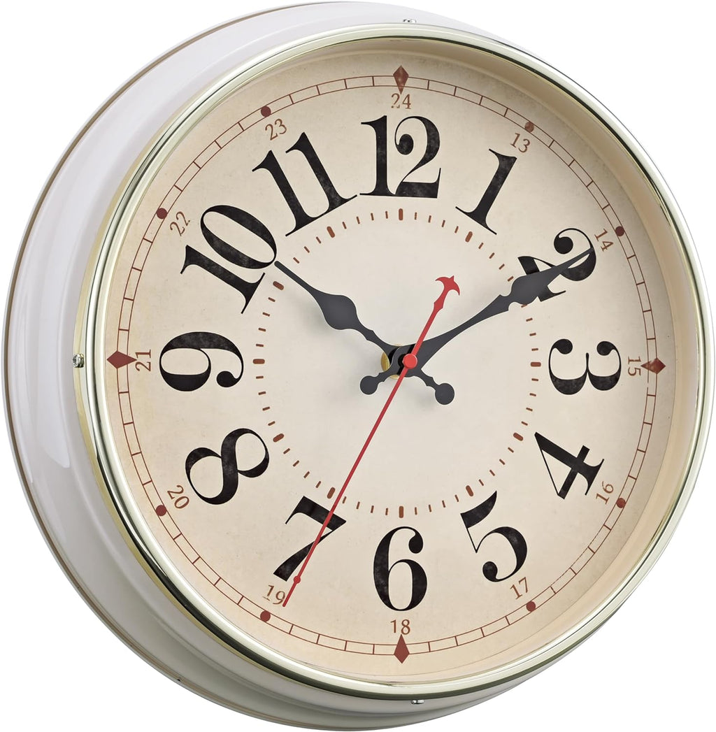 Vintage Mid-Century Beige Wall Clock — 12.4" — Beige