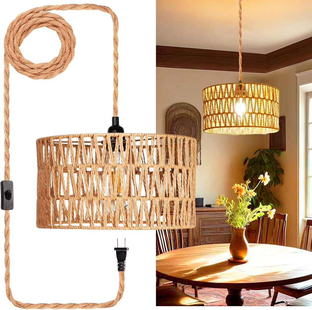 Boho Rattan Ceiling Light — 6" — 12.6 Inch-Barrel Shade