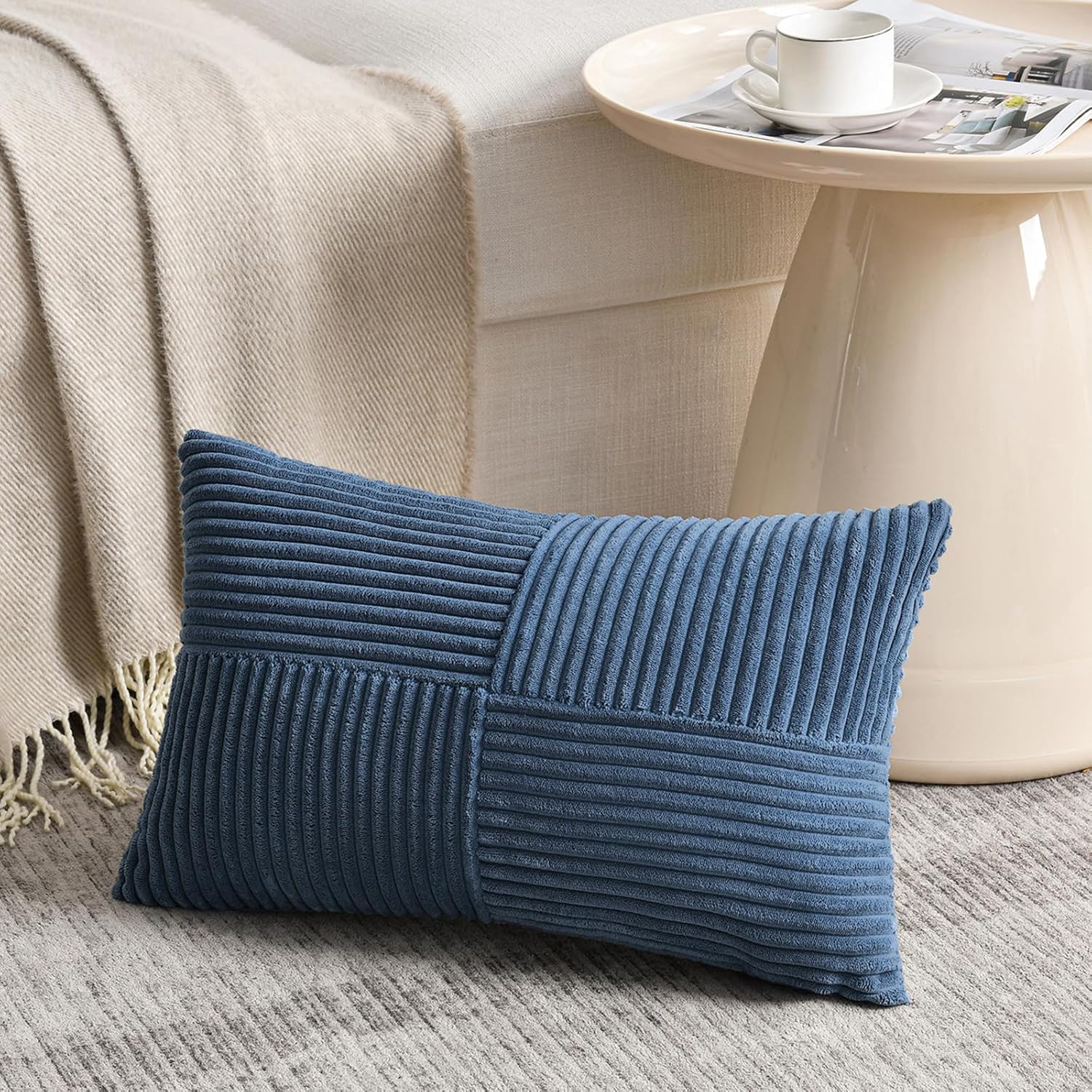 Lumbar Boho Beige Throw Pillow Cover — 20" — 24" x 12" (Pack of 1)