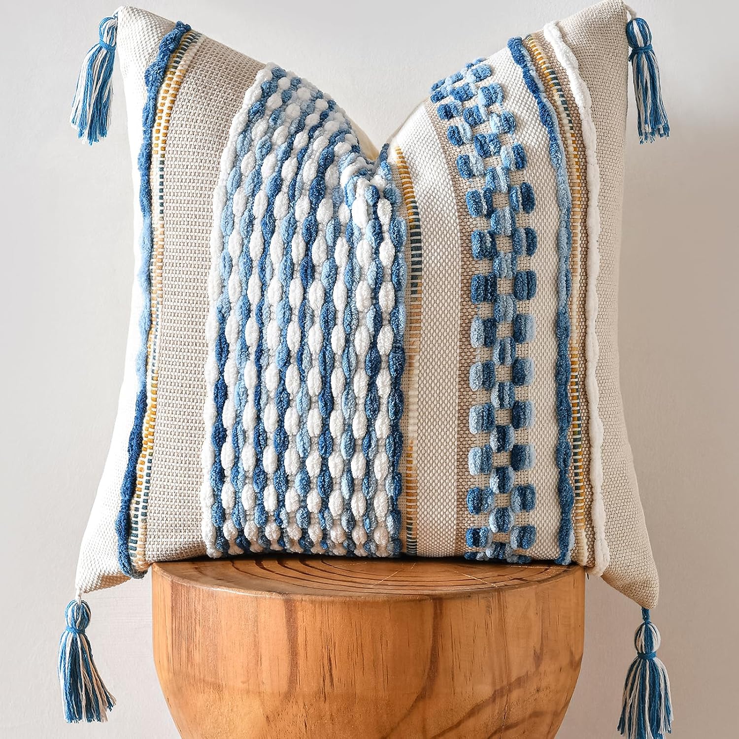 Chenille Boho Beige Throw Pillow Cover — 18" — 18" x 18" (Pack of 1)
