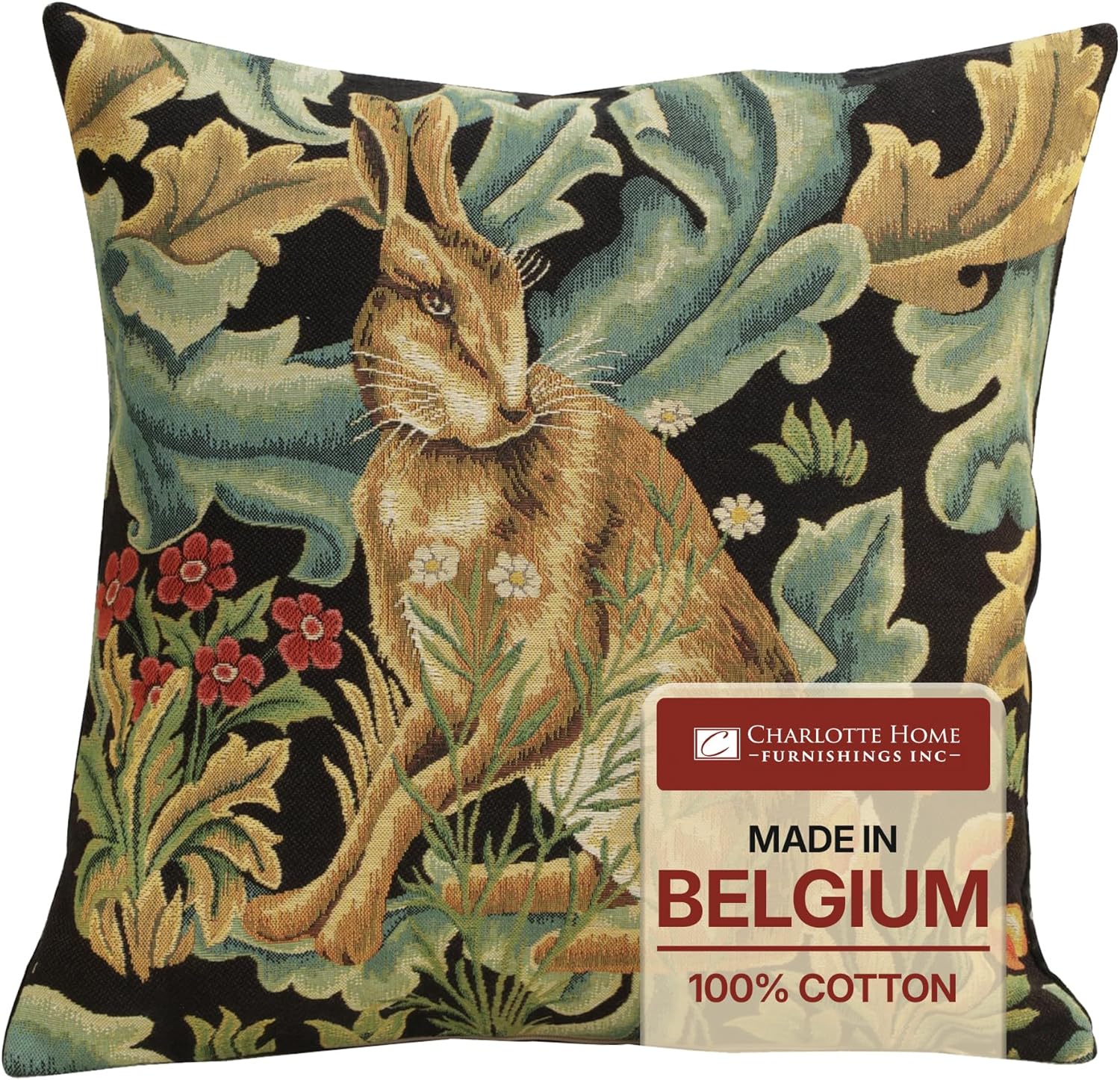 Vintage Boho Black Throw Pillow Cover — 18x18 — Brown Hare