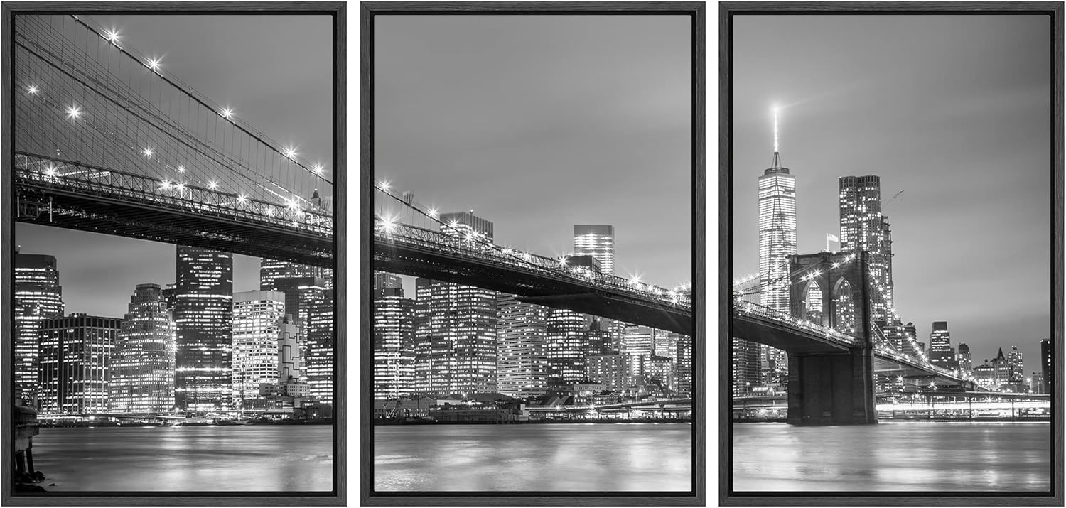 Framed Fabric Wall Art — 24" — 16" x 24" x 3 Panels BLACK