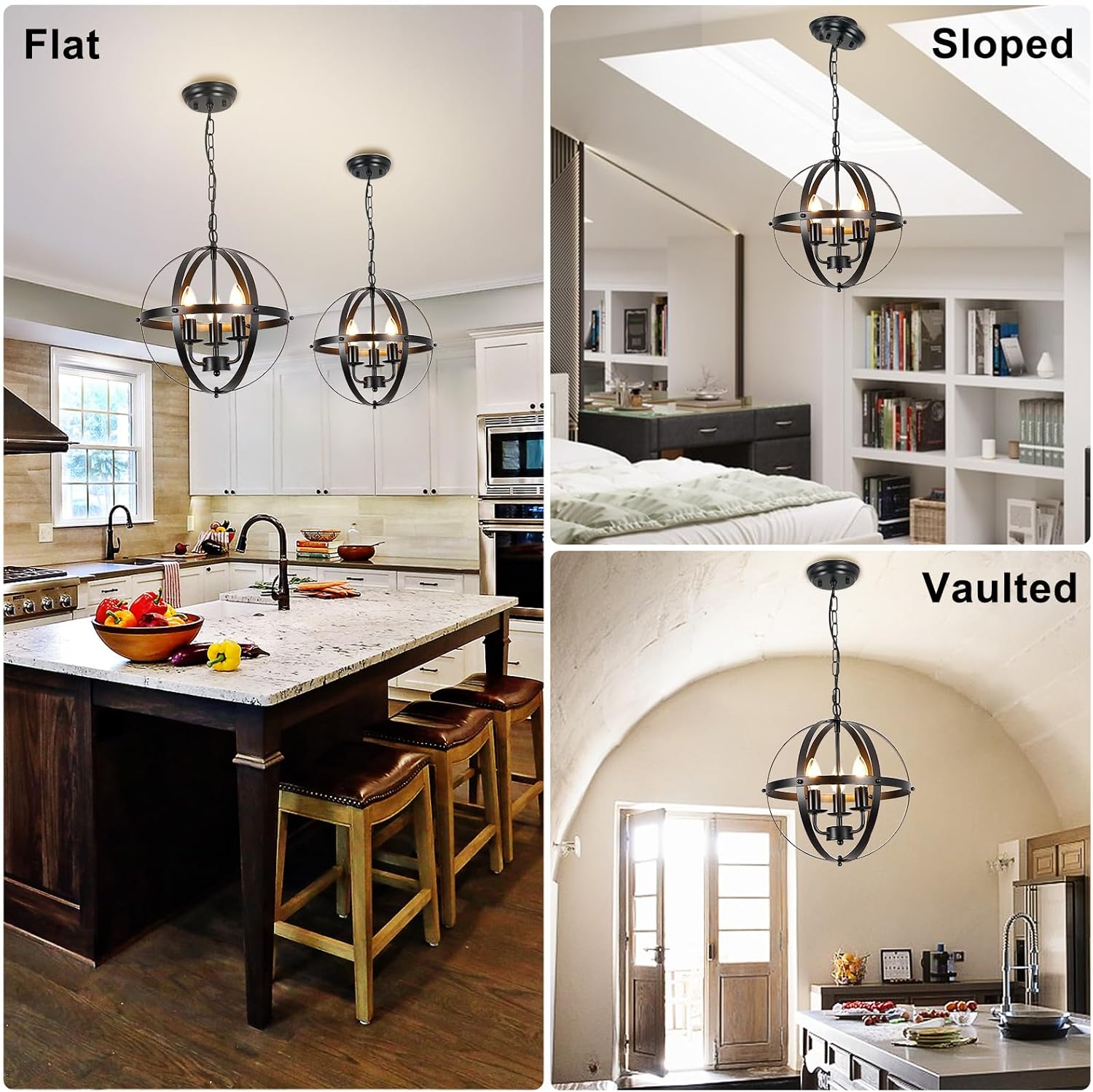 Vintage Black Chandelier — 3-Light - View 7