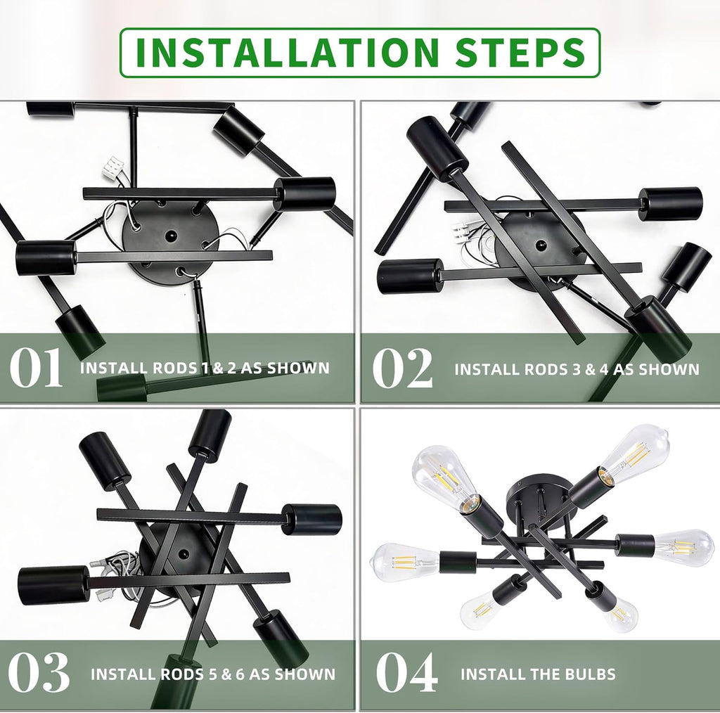 Farmhouse Black Chandelier — 6-Light - View 3