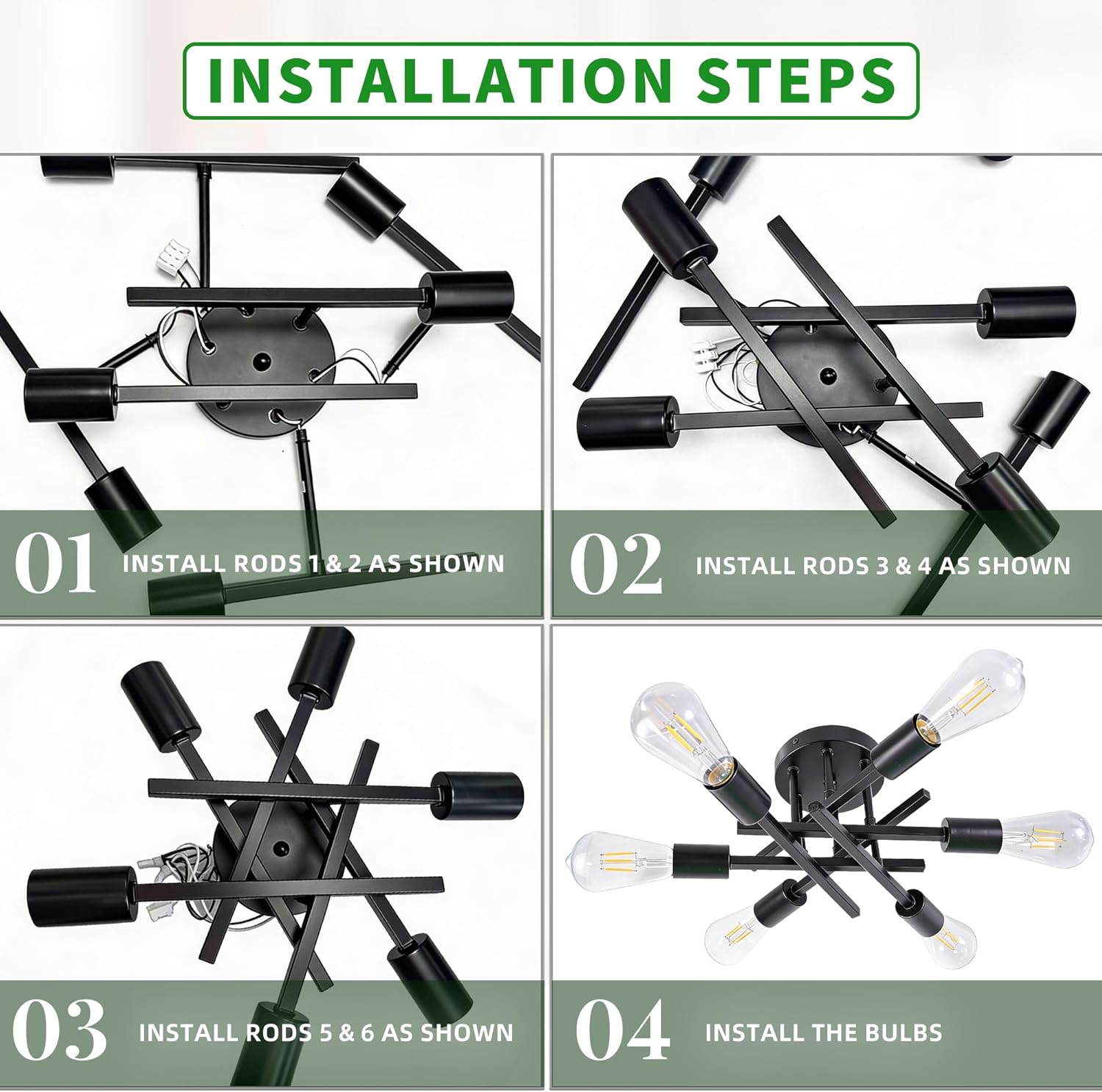 Farmhouse Black Chandelier — 6-Light - View 3