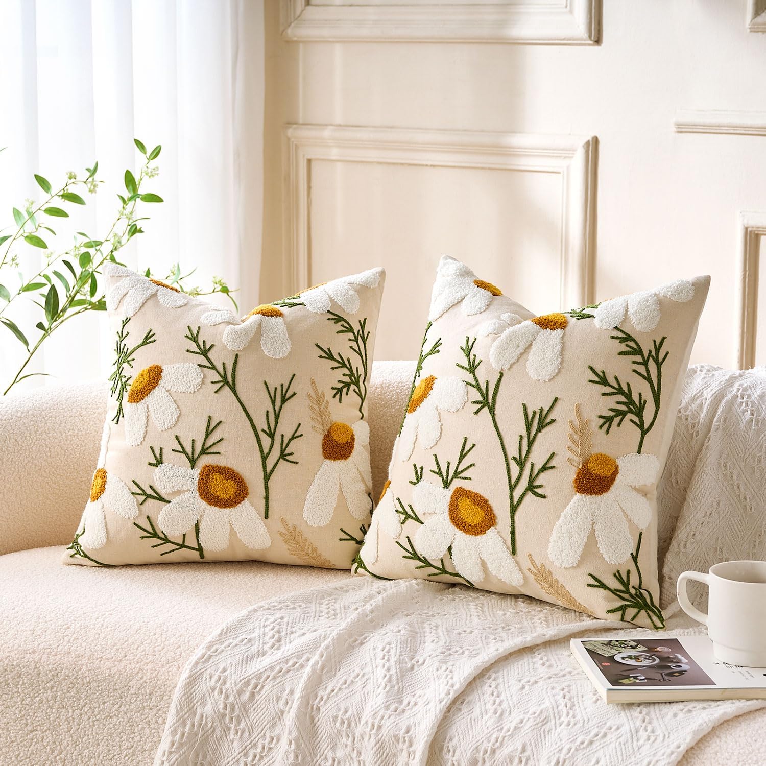 Tufted Boho Green Throw Pillow Cover — 16" - View 2
