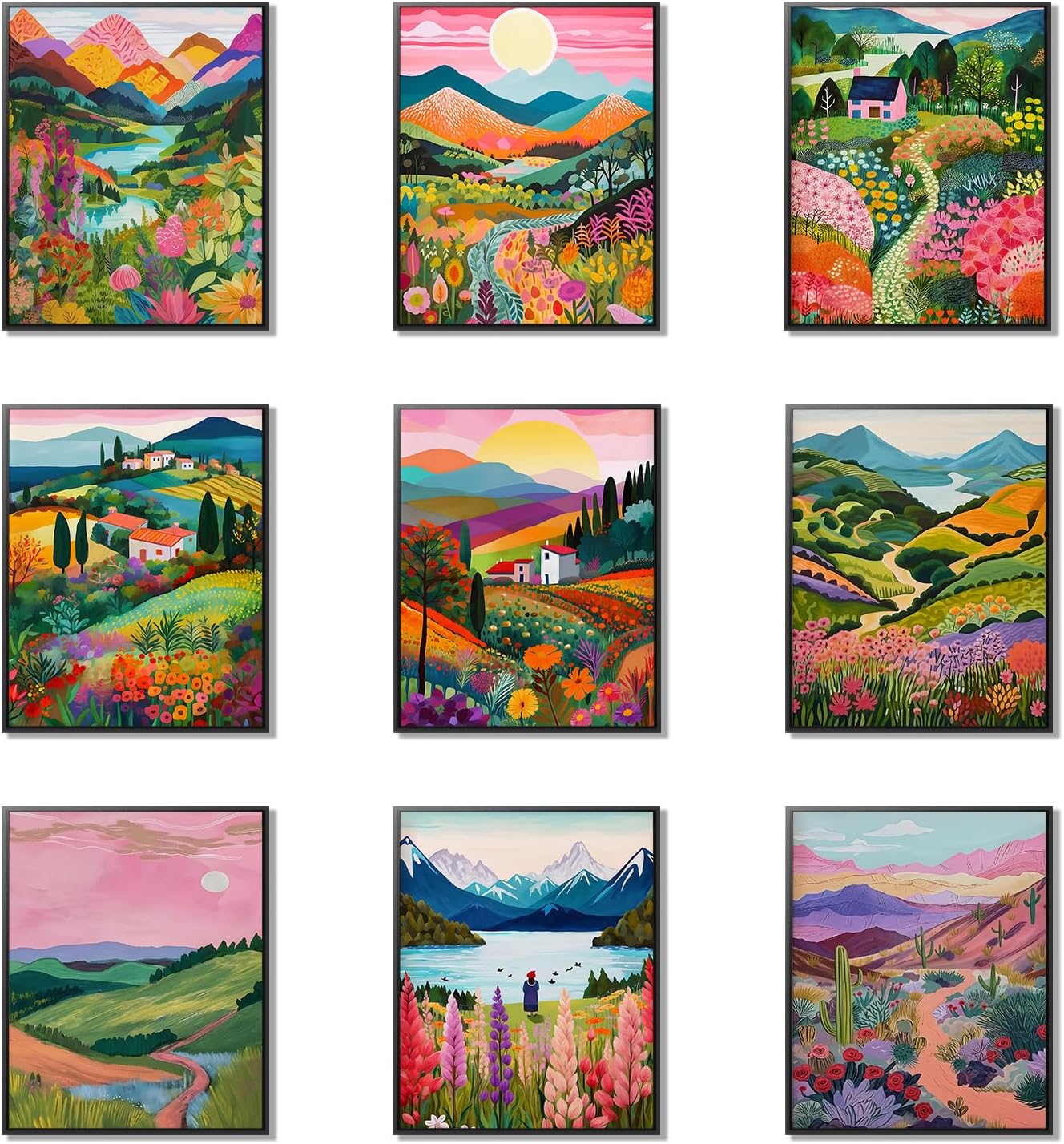 Unframed Farmhouse Black Wall Decor — 10" — Colorful Landscape Flowers