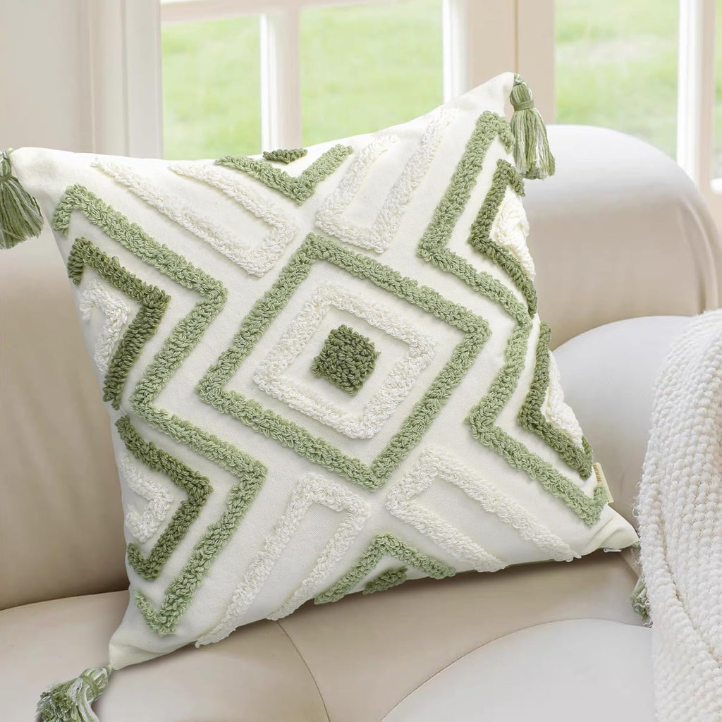 Tufted Boho Beige Throw Pillow Cover — 18" - View 4