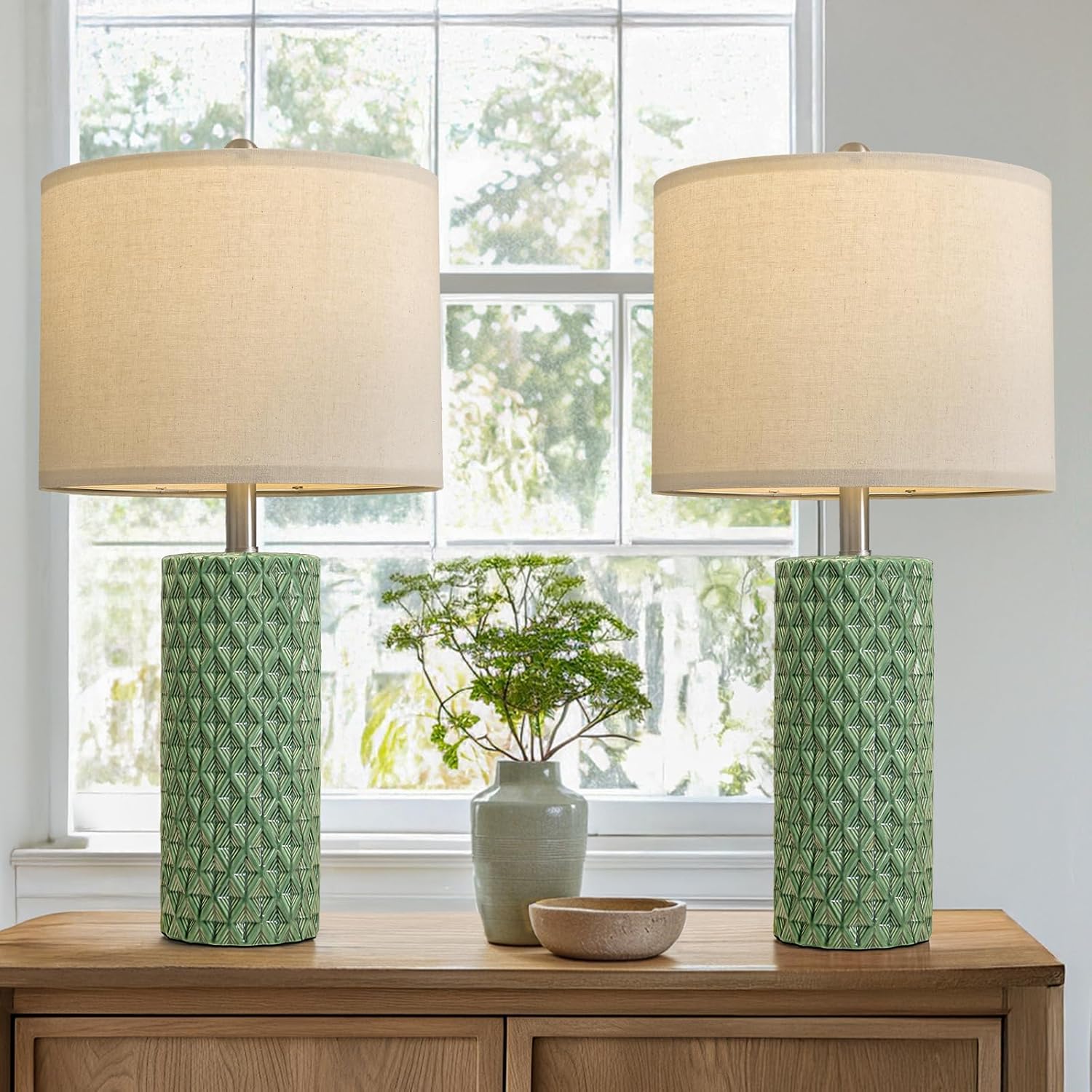 Vintage Modern Green Bedside Lamp — 26" — Green