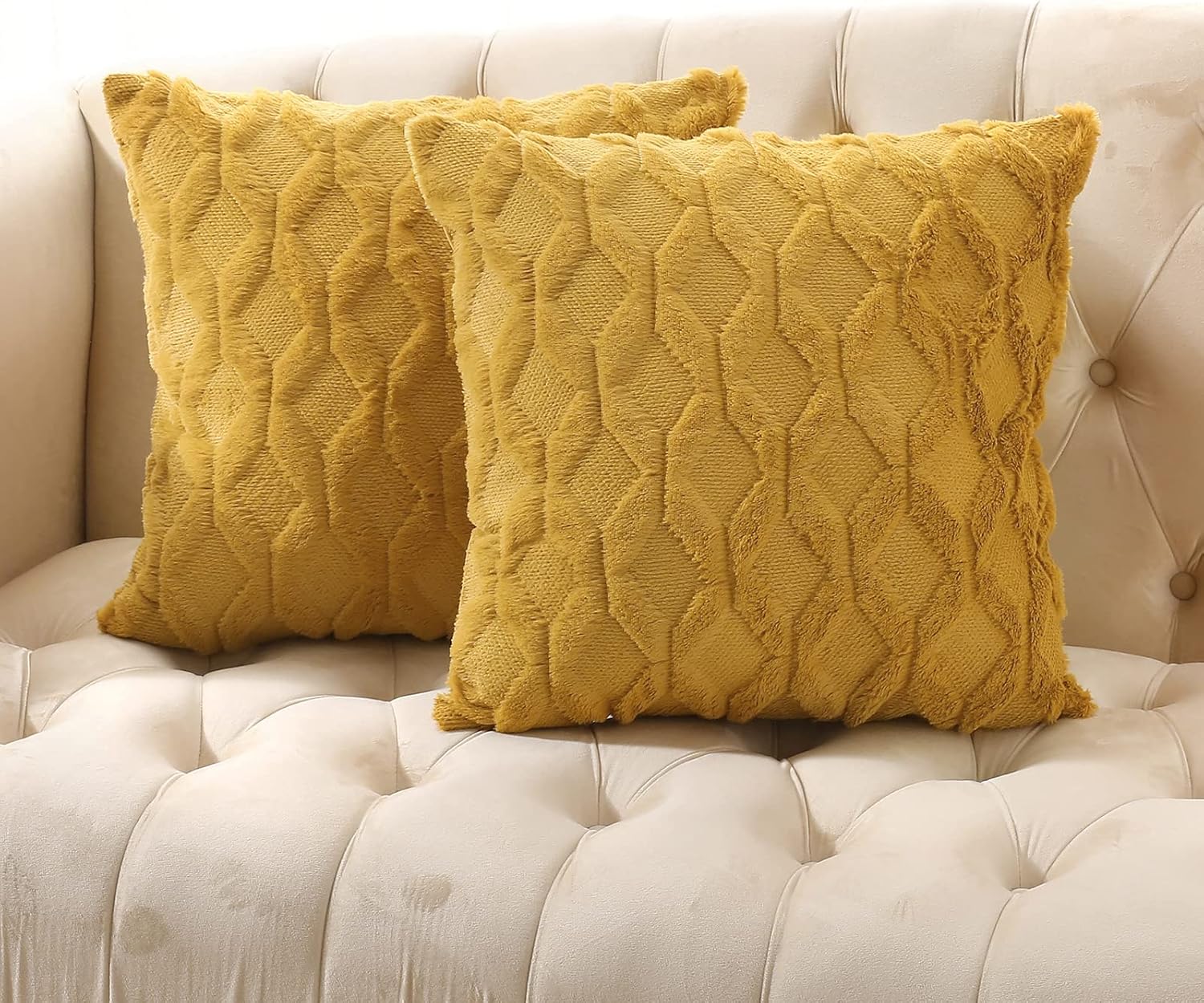 Velvet Boho Beige Throw Pillow Cover — 20" — Yellow