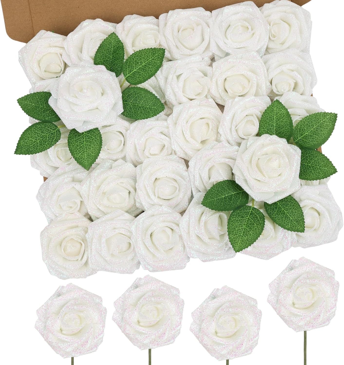 Beige Artificial Flowers — Glitter White