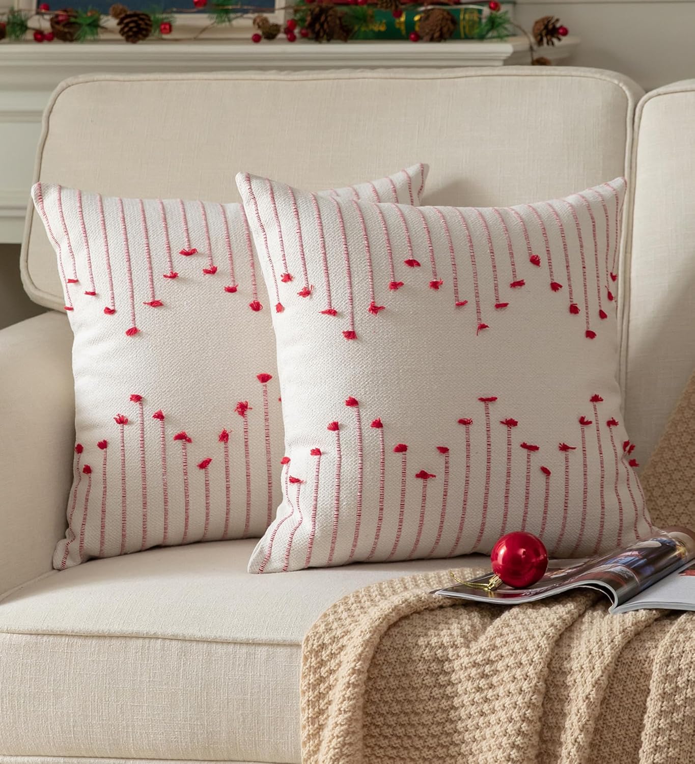 Boho Beige Throw Pillow Cover — 20" — Red Beige