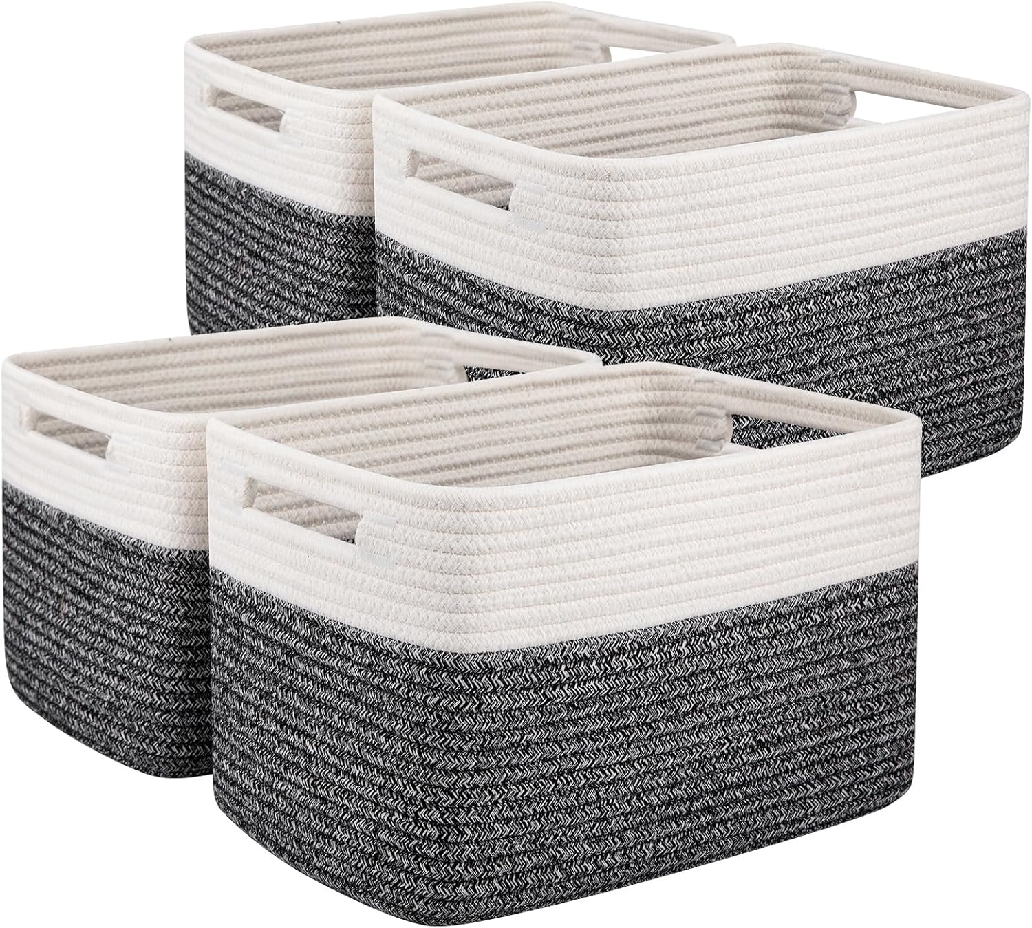 Boho Black Woven Basket — 13" — Black & White