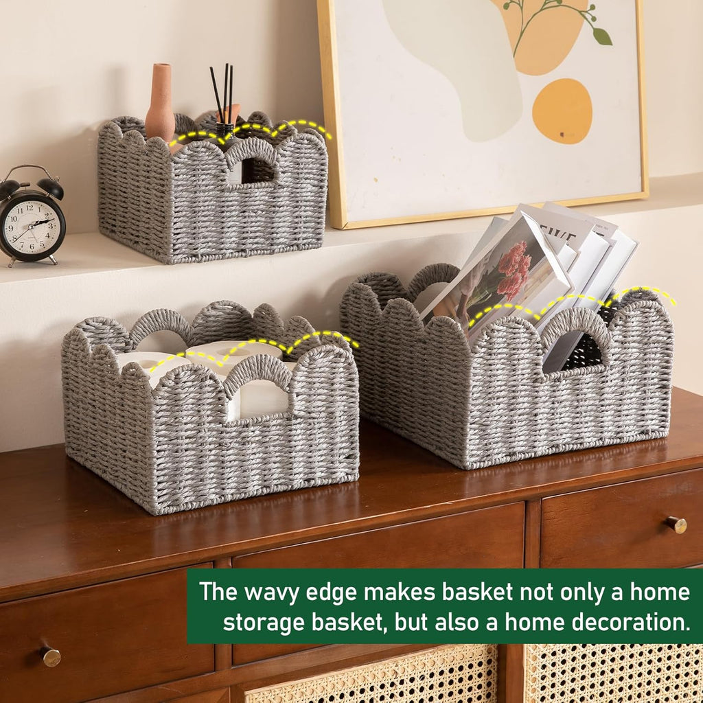 Hand-Woven Boho Brown Storage Basket — Set of 3 - View 6