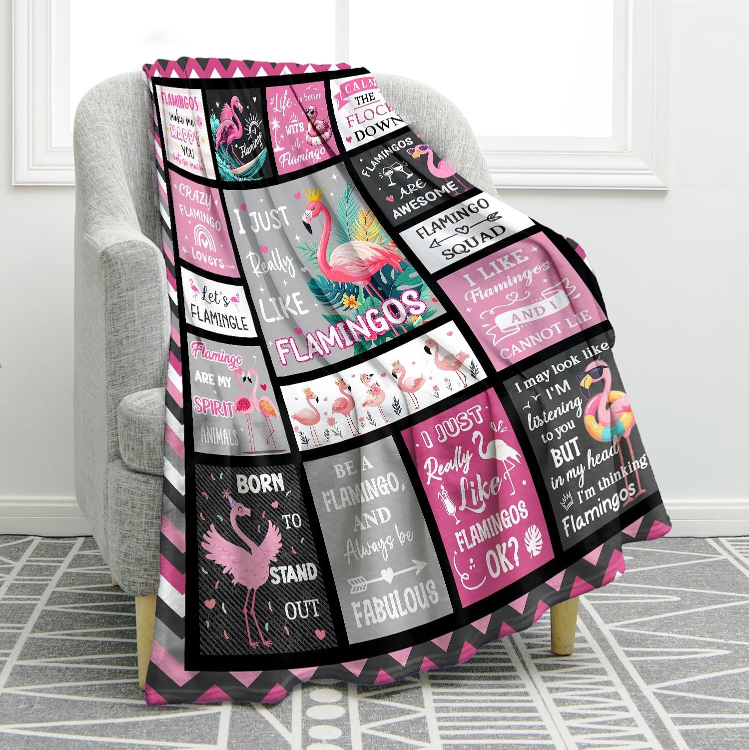 Mid-Century Black Throw Pillow — 50" — Pink Grey2