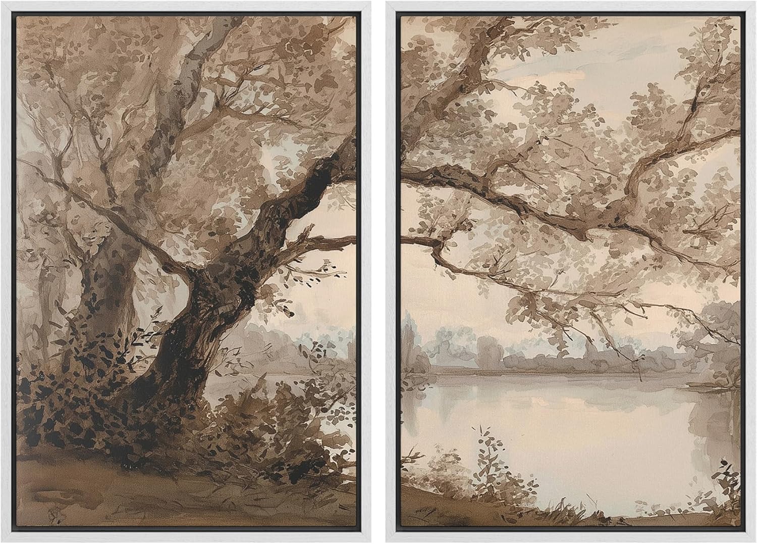 Modern Framed Wall Art — 24" — 24"x36"x2 Panels White