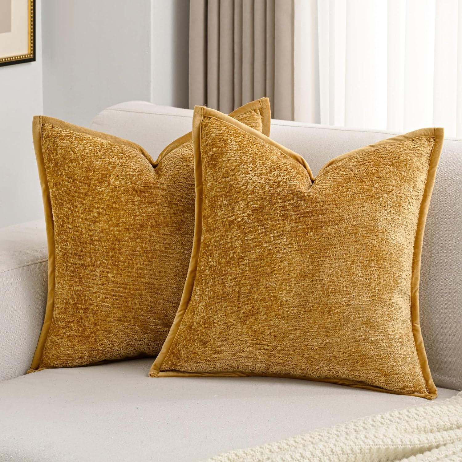 Chenille Beige Throw Pillow Cover — 20" — Tobacco