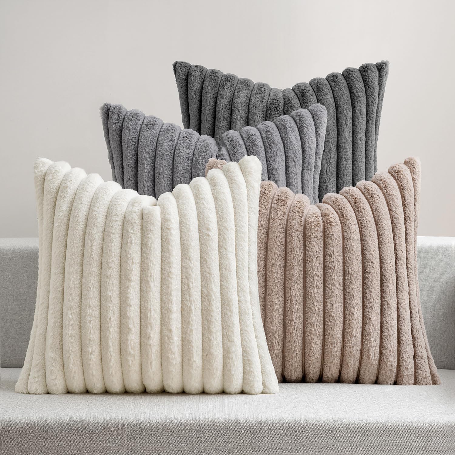 Vintage Boho Beige Throw Pillow Cover — 18" — 18" x 18" (Pack of 4)