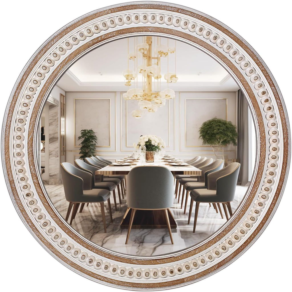 Round Farmhouse Wood Wall Mirror — 24" — Style 1