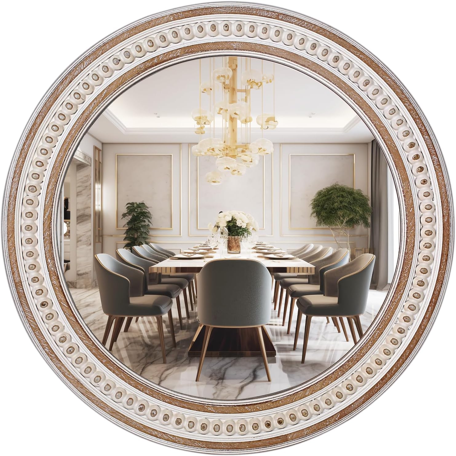 Round Farmhouse Wood Wall Mirror — 24" — Style 1