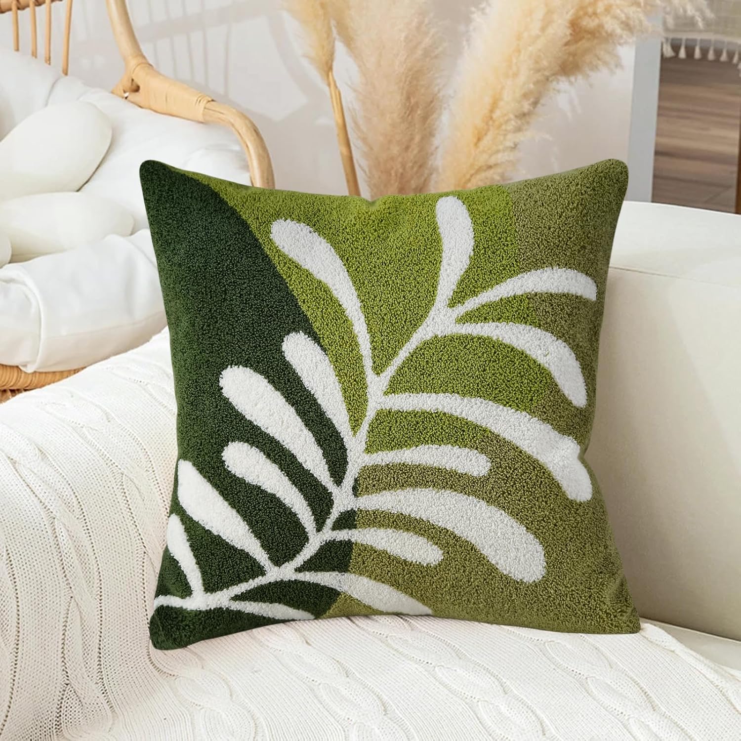 Tufted Boho Green Throw Pillow Cover — 20" — Olive Green +Sage Green