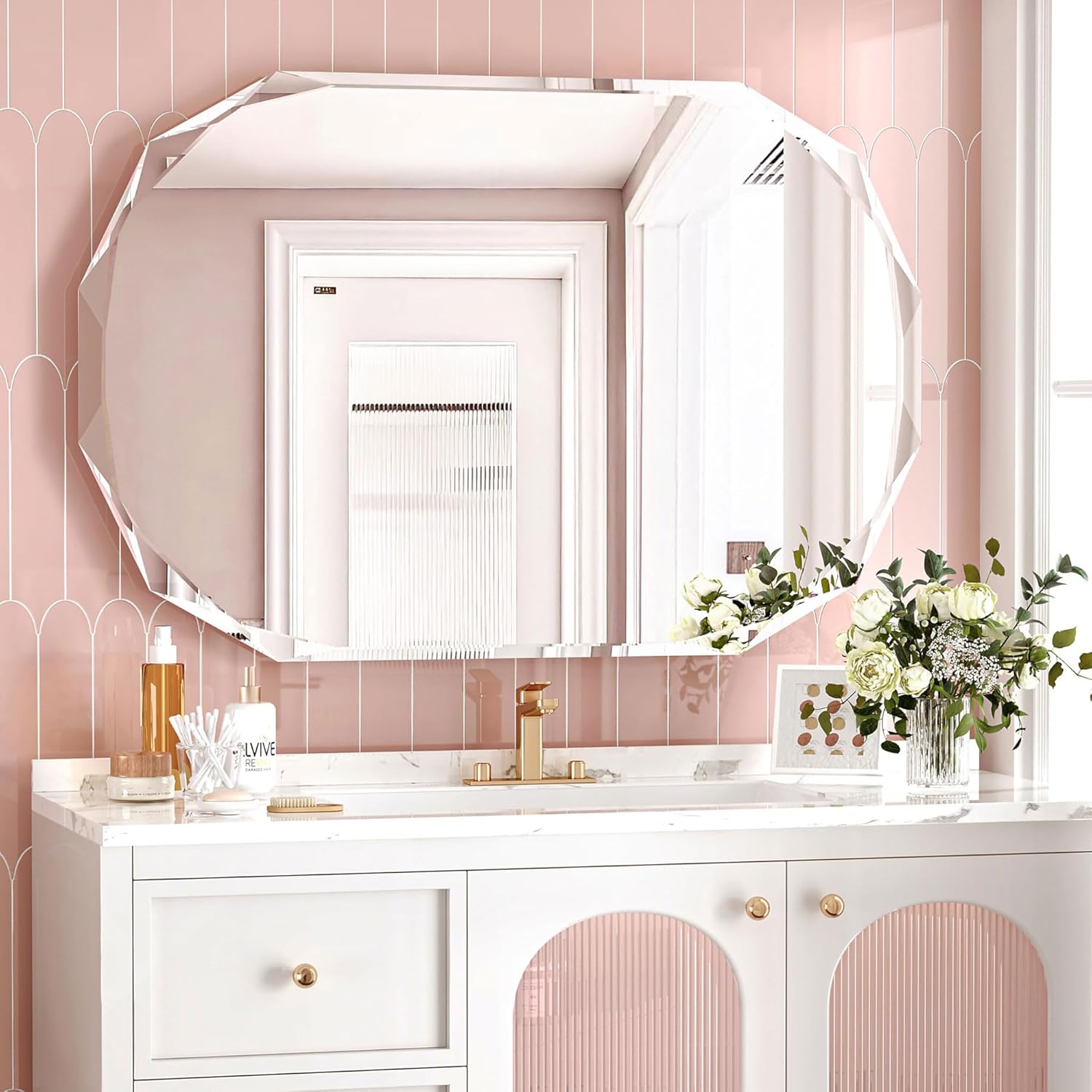 Beveled Beige Mirror — 30" — Round