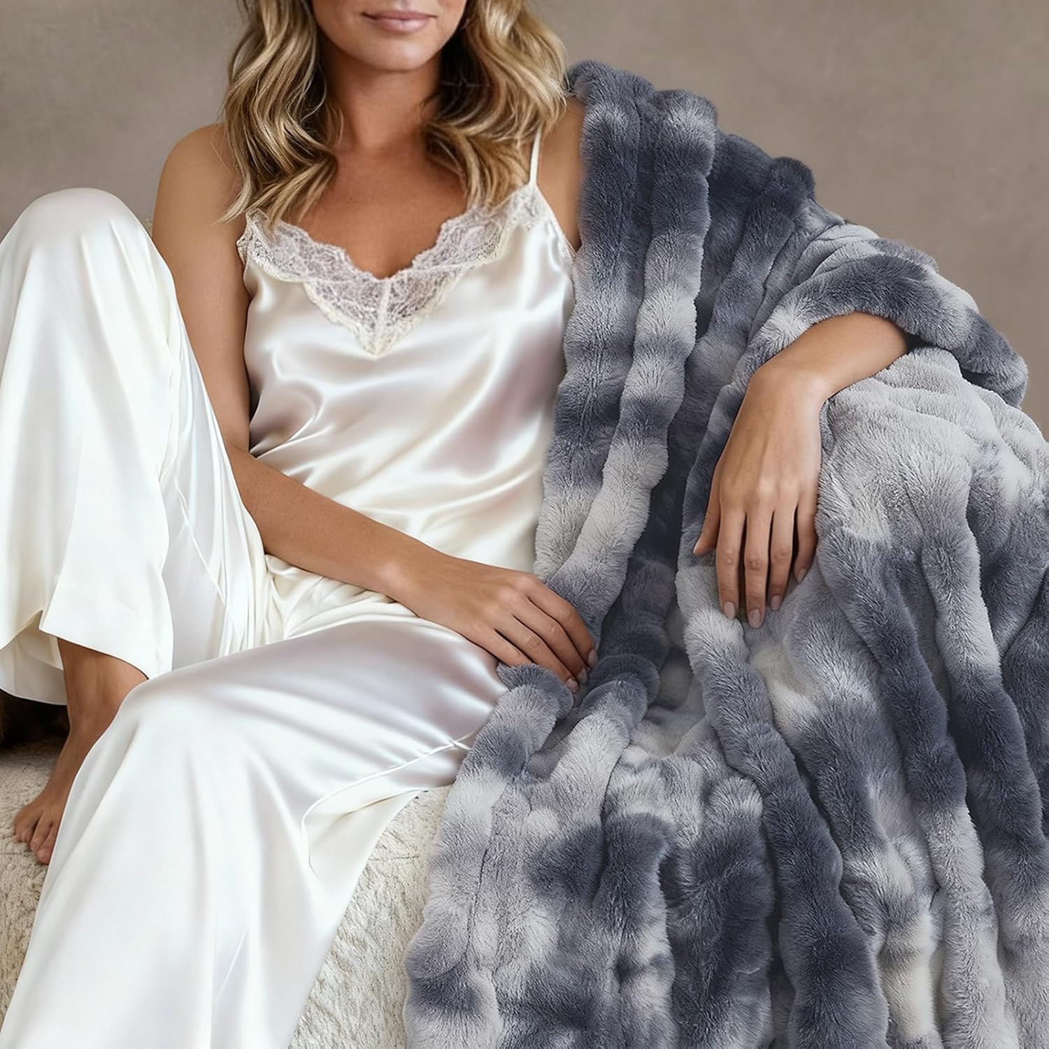 Luxe Beige Throw Pillow — 50x60 — Smoky Gray