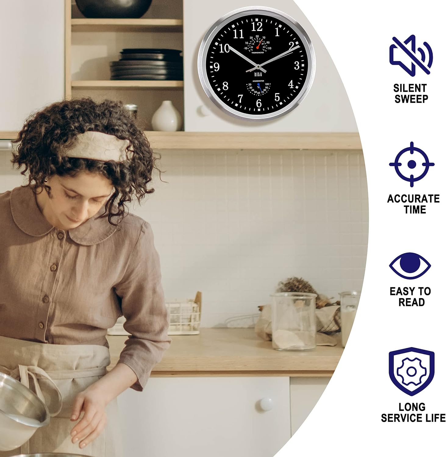 Battery Operated Black Wall Clock — 14" - View 6