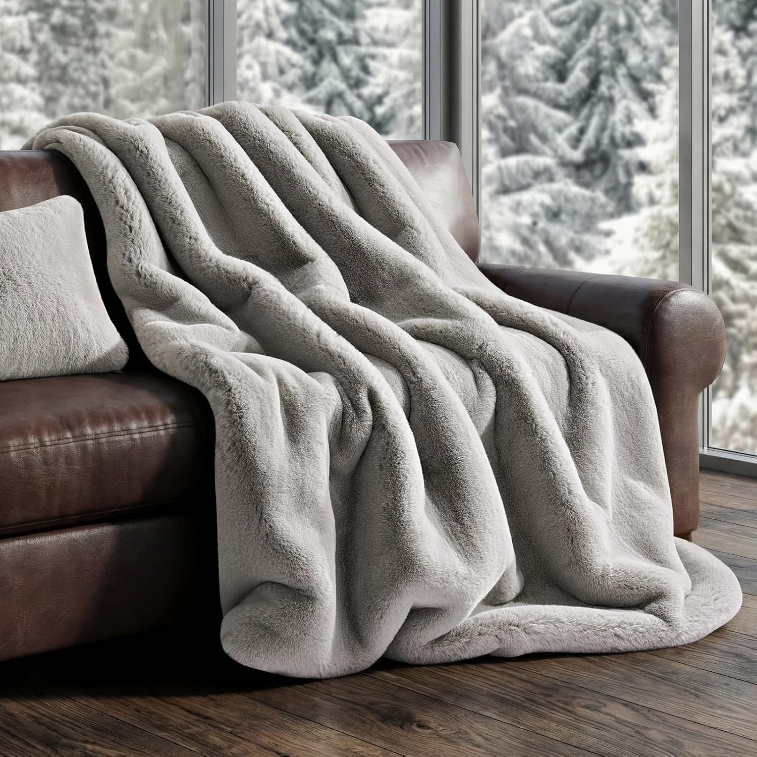 Velvet Luxe Beige Throw Pillow — 50" — Silver Taupe Mink