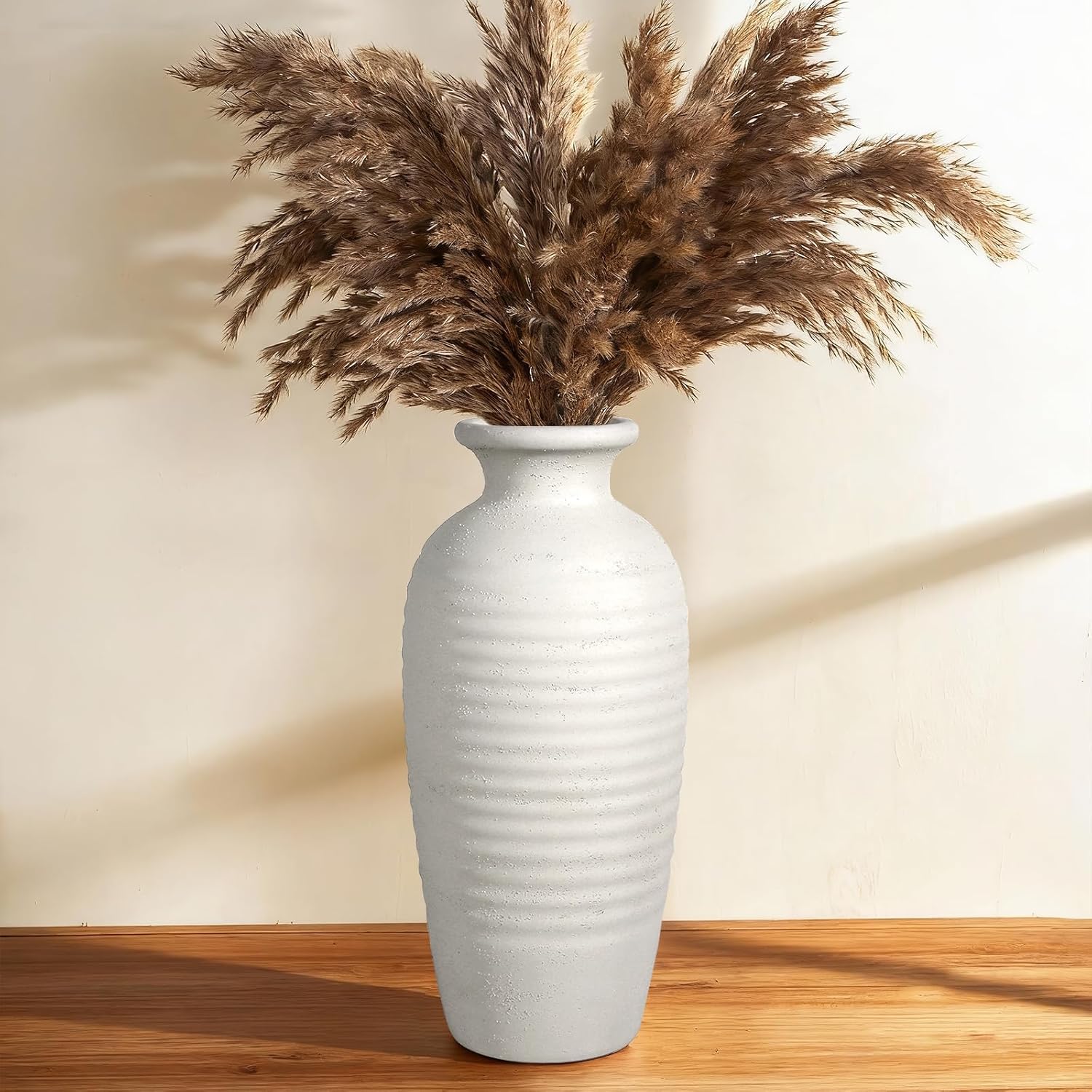 Farmhouse Beige Flower Vase — 14.4 In-rustic-cream
