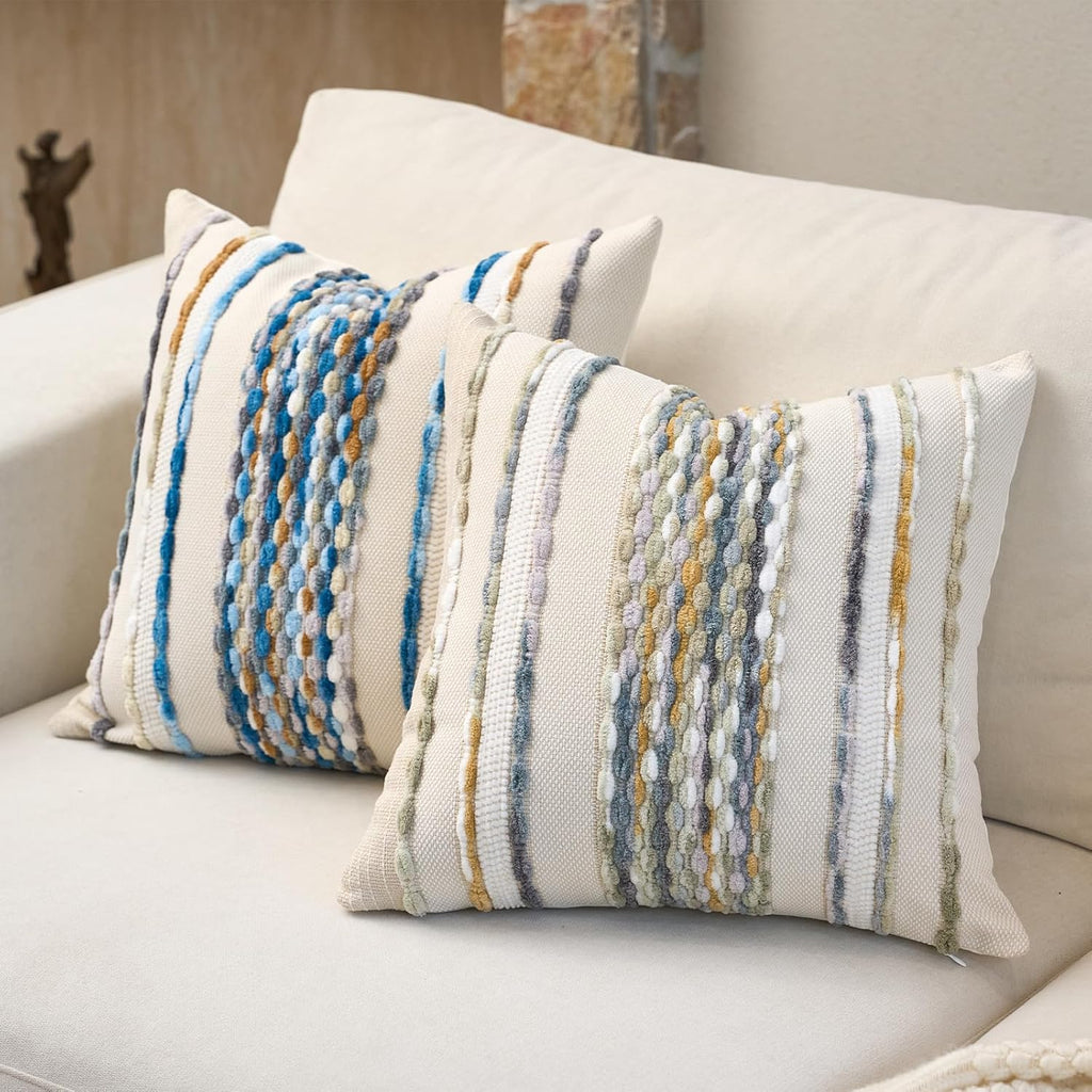 Tufted Boho Blue Throw Pillow Cover — 18" - View 4