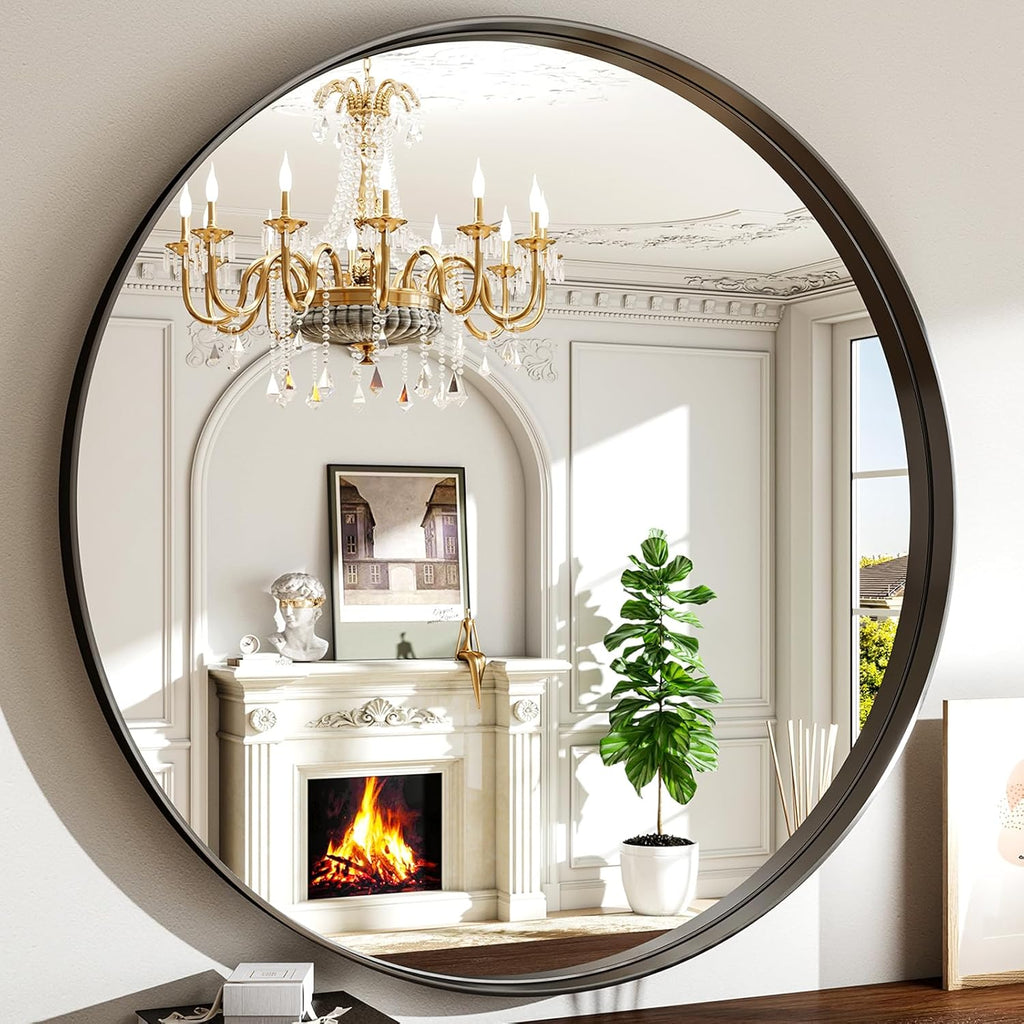 Round Modern Black Mirror — 24" — Black