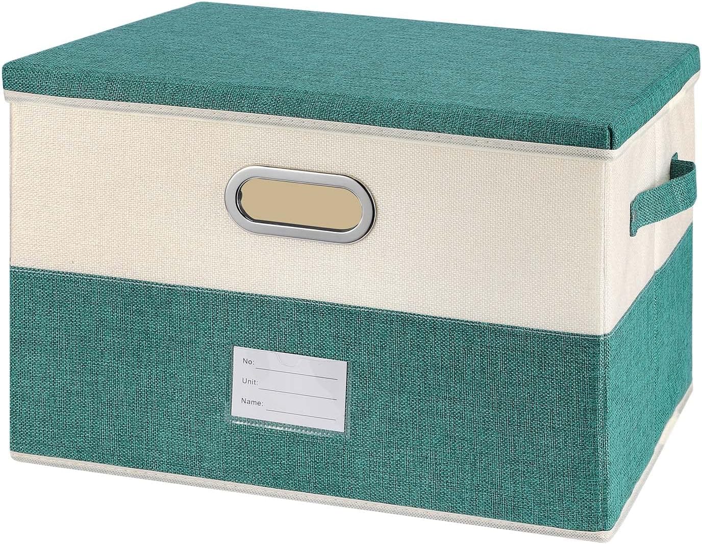 Linen Beige Storage Bin — Turquoise&Cream
