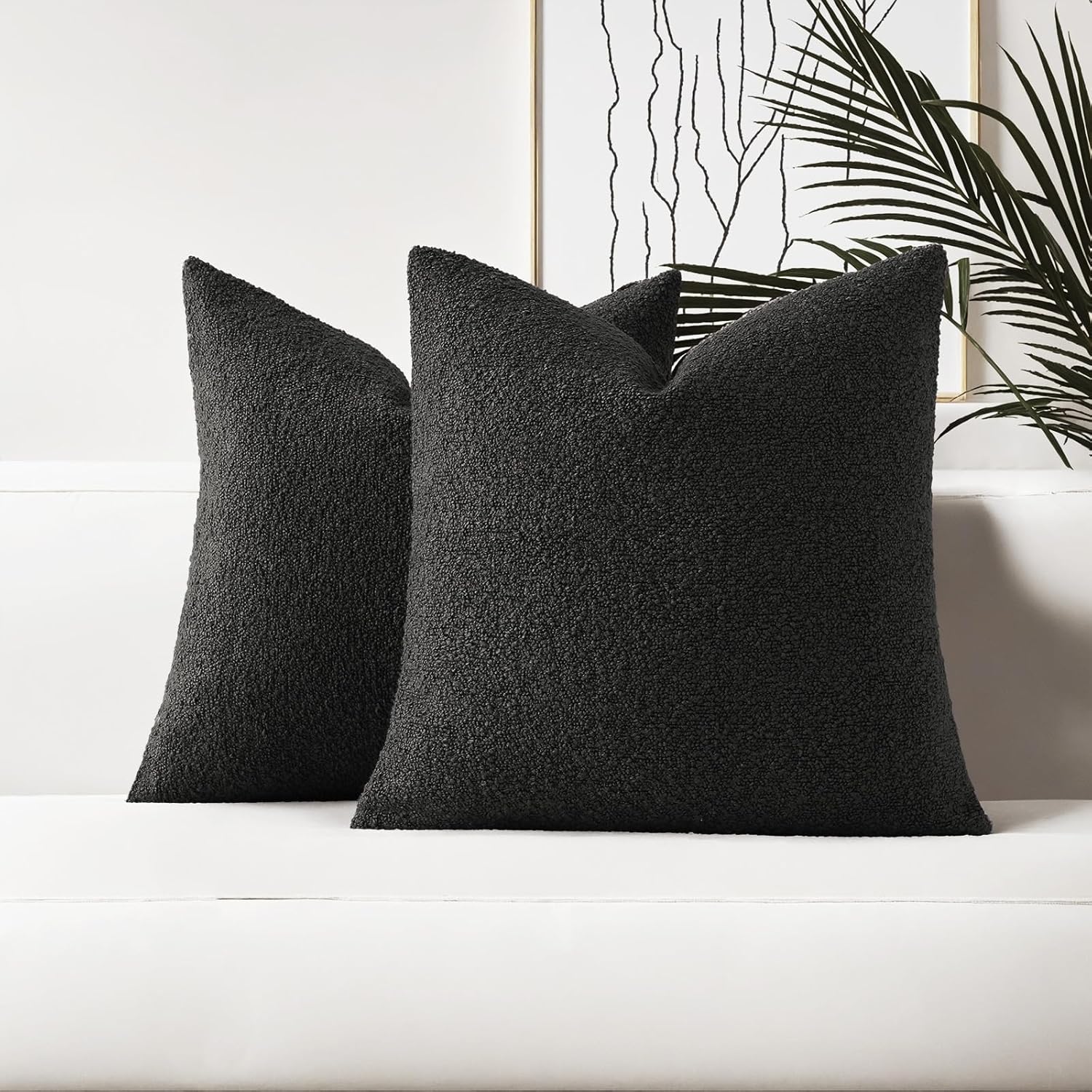 Boucle Boho Beige Pillow Cover — 18" — Black