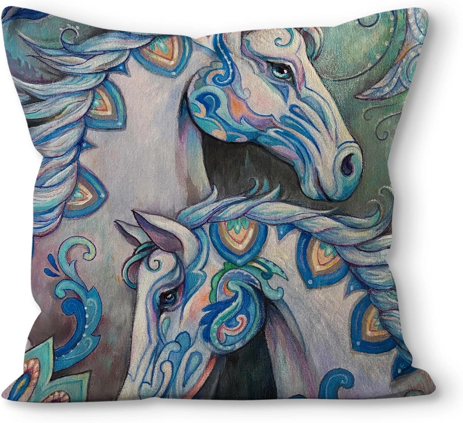 Boho Fabric Throw Pillow Cover — 18" — Horse-4